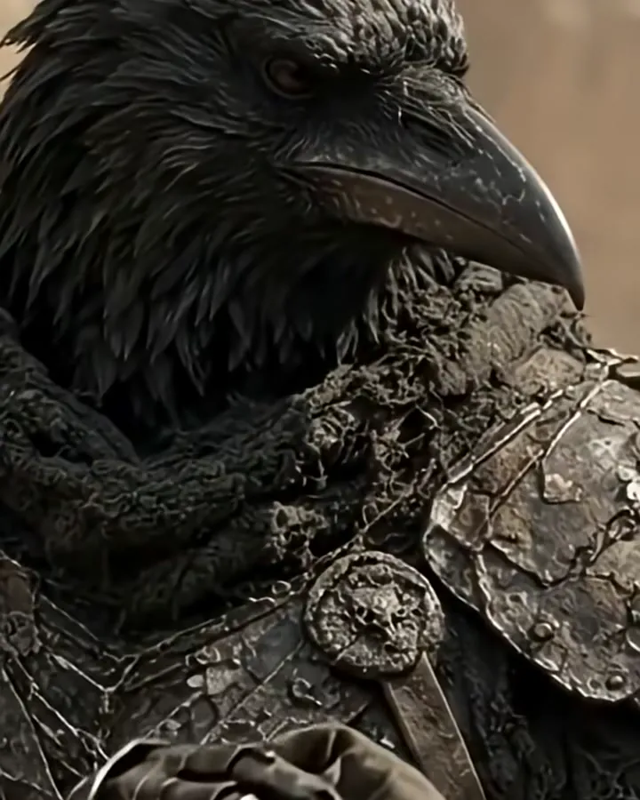 An armored raven-headed knight in a sandstone canyon